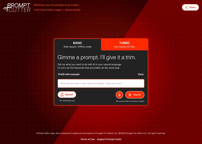 Prompt Cutter&rsquo;s prompt compression screen